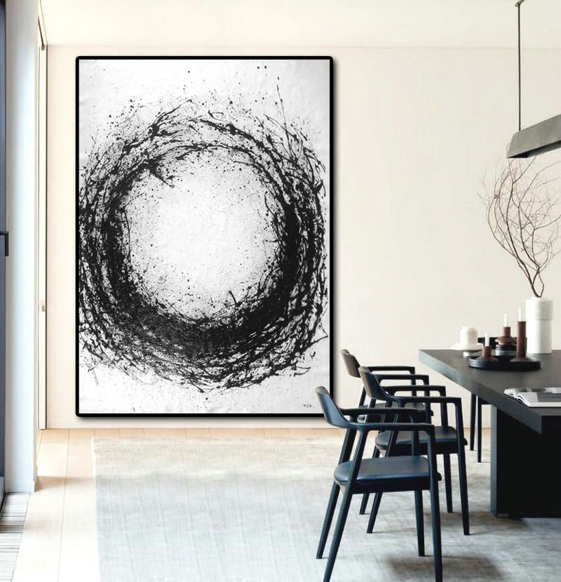 Large Abstract Painting Canvas Art,Geometric Art Black And White Minimal Painting On Canvas - Modern Art Oil Painting